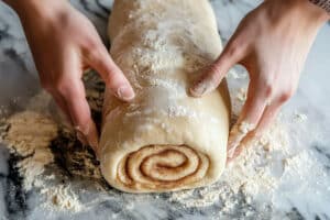 shaping brown sugar cinnamon sourdough bread