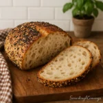 Everything Bagel Sourdough: Seeds & Spices 3 Final sliced sourdough loaf with seeds