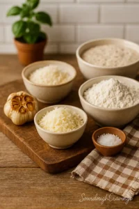 Garlic, cheese, and sourdough ingredients