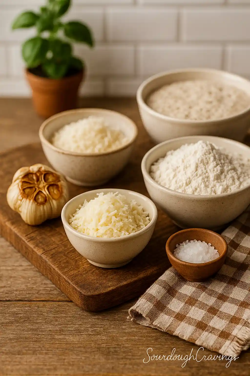 garlic-parmesan-ingredients Garlic, cheese, and sourdough ingredients