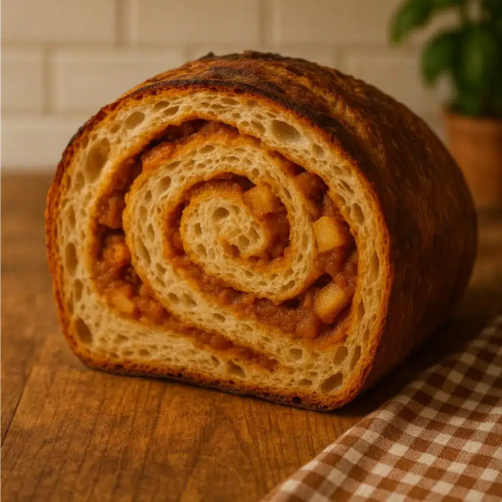 pumpkin-spice-apple-swirl-sourdough Swirled sourdough loaf with pumpkin spice and apple