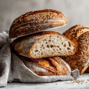 sourdough-bread-recipes-categorie Assorted sourdough loaves and slices with inclusions on marble