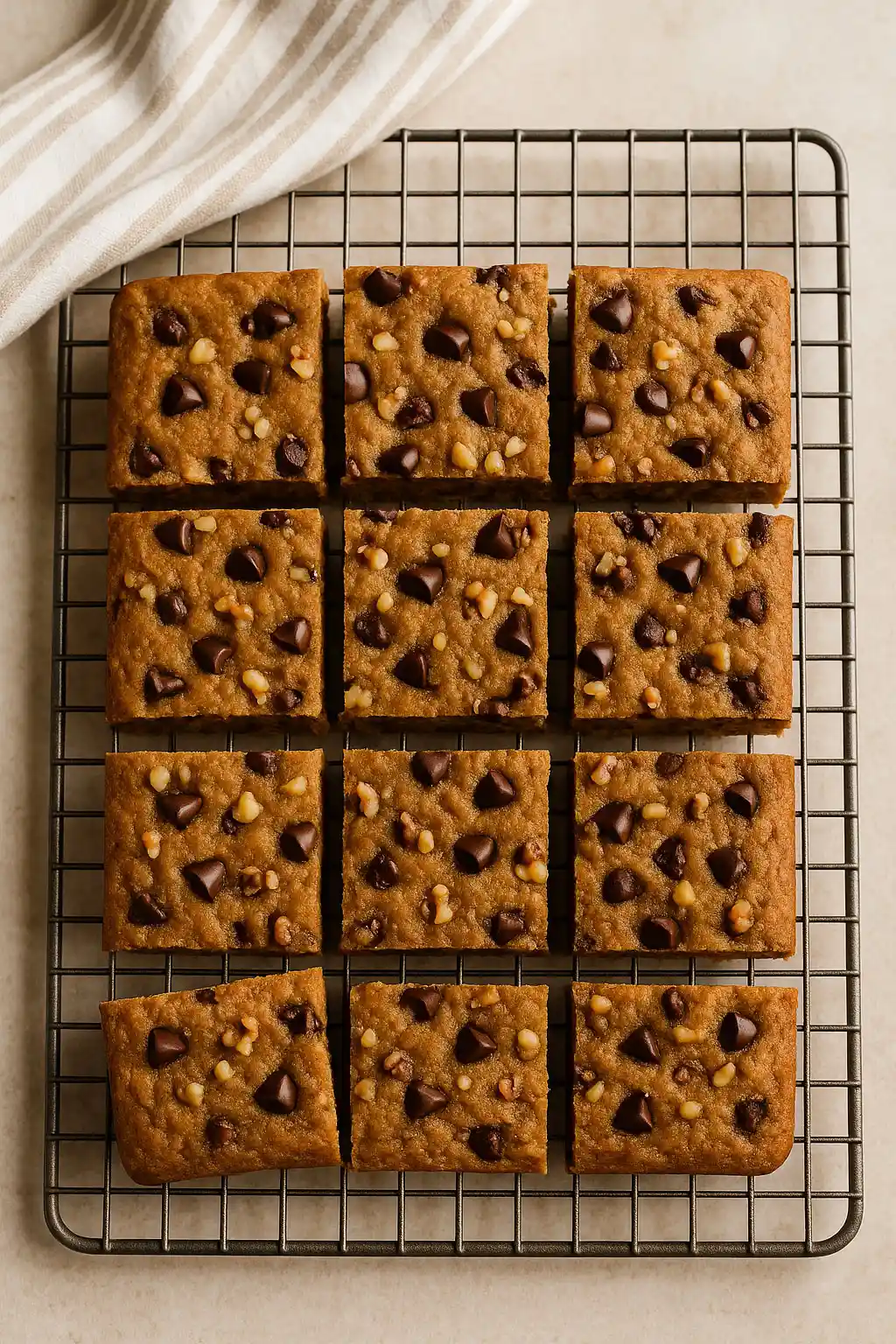 sourdough-protein-bars-on-cooling-rack Sourdough protein bars cut into squares cooling on wire rack