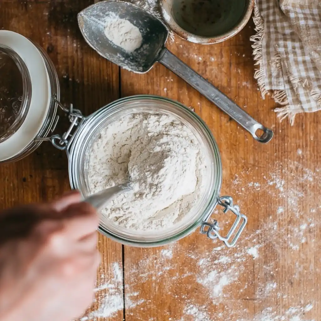 starter-from-scratch-step3 How to make a sourdough starter from scratch (no fail, beginner guide) — day three mixing fresh flour into the starter