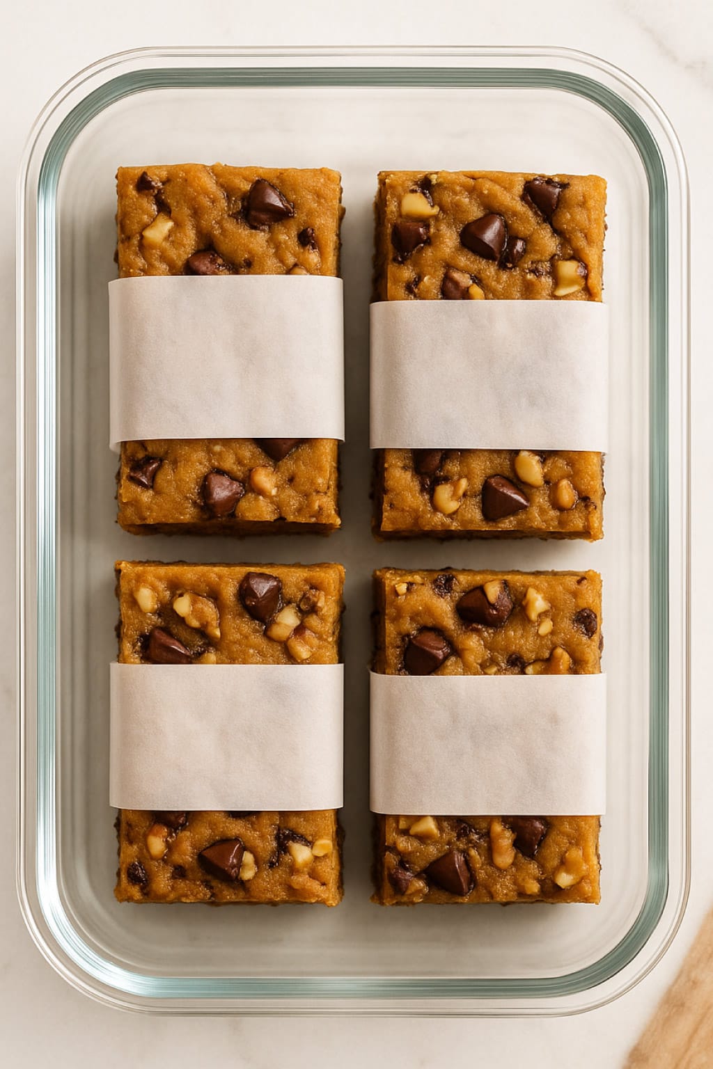 wrapped-sourdough-protein-bars Wrapped sourdough protein bars in glass container ready for meal prep