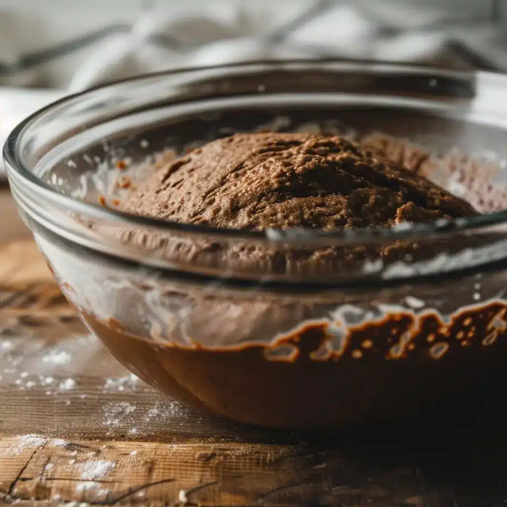 espresso-cocoa-sourdough-dough-fermentation Espresso Cocoa Sourdough dough rising during bulk fermentation