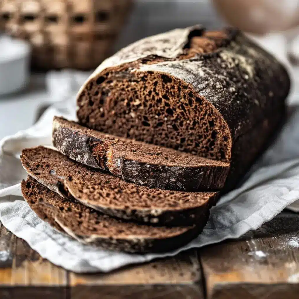 espresso-cocoa-sourdough-sliced Sliced Espresso Cocoa Sourdough showing open crumb and rich chocolate color
