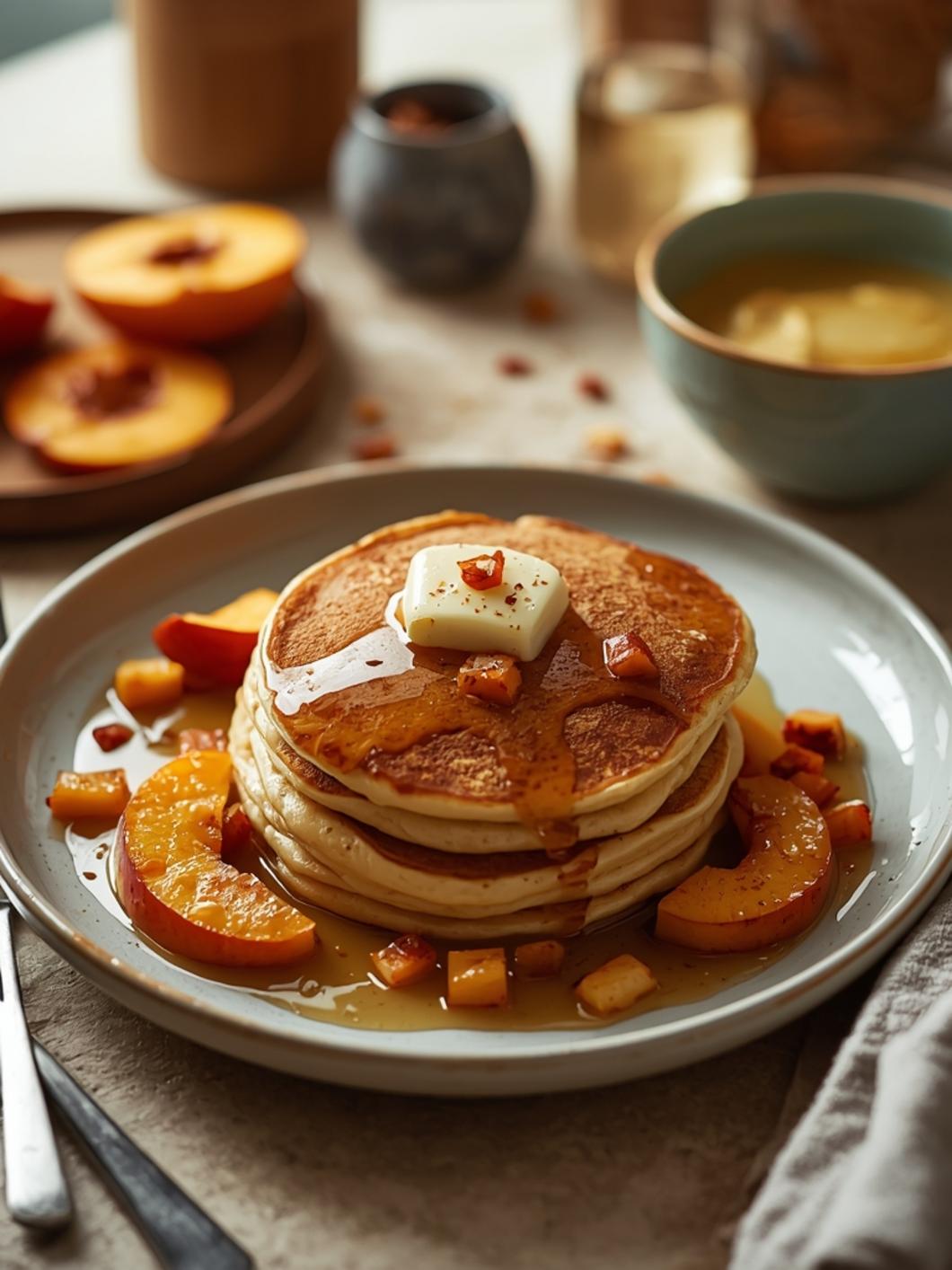 Sourdough Peach Pancakes for Outdoor Brunch